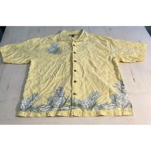 Tommy Bahama Relax Shirt Mens L Yellow‎ Button Up 100% Silk Pineapple Hawaiian